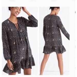 Madewell Polyester Black Silk Fiesta Paisley Long Sleeve Short Dress Womens 2